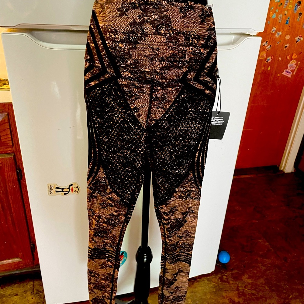 Savage X Fenty Black and Tan Lace Leggings